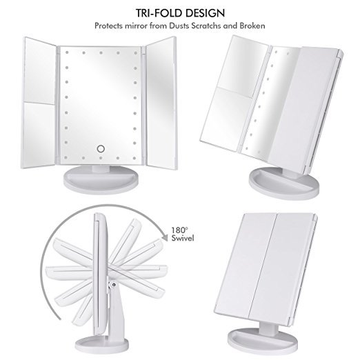 éclairé À Trois Volets 22 LED Bande Vanité Miroir Grossissement et 3X 2X 1X Accueil Salle De Bains Voyage Beauté Miroir