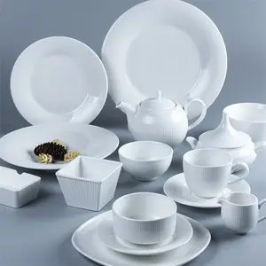 Rain Line Series Hotel White Ceramic Plate Set Bộ Đồ Ăn Bằng Sứ, Bộ Đồ Ăn, Bộ Đồ Ăn Bằng Sứ