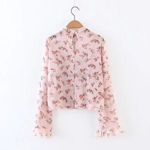 Modello floreale della camicetta economica chiffon adorabile rosa alla moda all'ingrosso della donna - Product Image 2