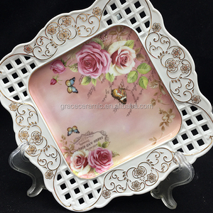 <span class=keywords><strong>Assiette</strong></span> carrée en porcelaine fine royale <span class=keywords><strong>creuse</strong></span> en céramique avec décor floral - Product Image 4