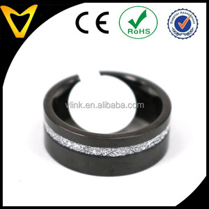 Custom Made 10mm Zwarte Platte Tungsten Wedding Band Met Offset Inlay Meteroite - Product Image 3