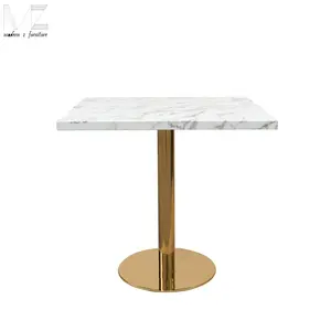 Nouveau produit luxe pub mesa marmol tables de restaurant bistro base en métal carré dessus en marbre salle à manger table de salon