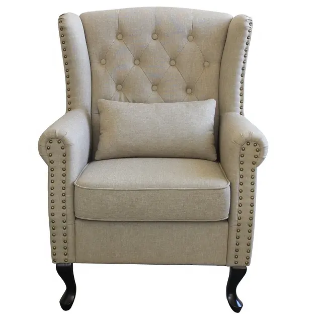 Venta al por mayor moderna tela botón copetudo alto Wingback ocio acento silla del brazo