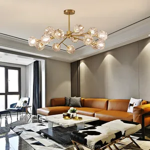 Iluminación moderna decorar sala de estar comedor candelabro de lujo lámpara colgante bola de cristal candelabro luz colgante cobre 80