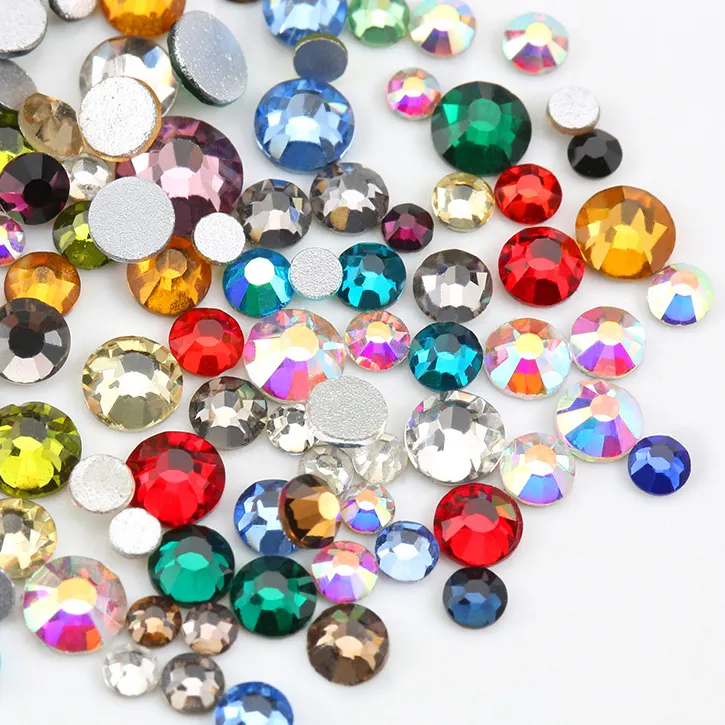 100gross Plated Colors AB Round Crystal Flat Back Non Hotfix Rhinestones for Clothing Decoration Garment Retailer