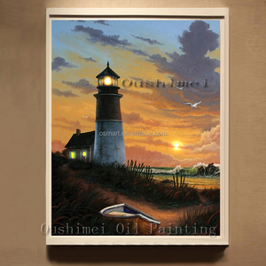 Directo de fábrica hecho a mano paisaje moderno pintura al óleo sobre lienzo Impresión de faro amanecer 100% estilo moderno hecho a mano - Product Image 2