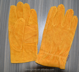 Brown leather cowhide leather <span class=keywords><strong>color</strong></span> match's Working gloves Safety with full cotton lining - Product Image 4