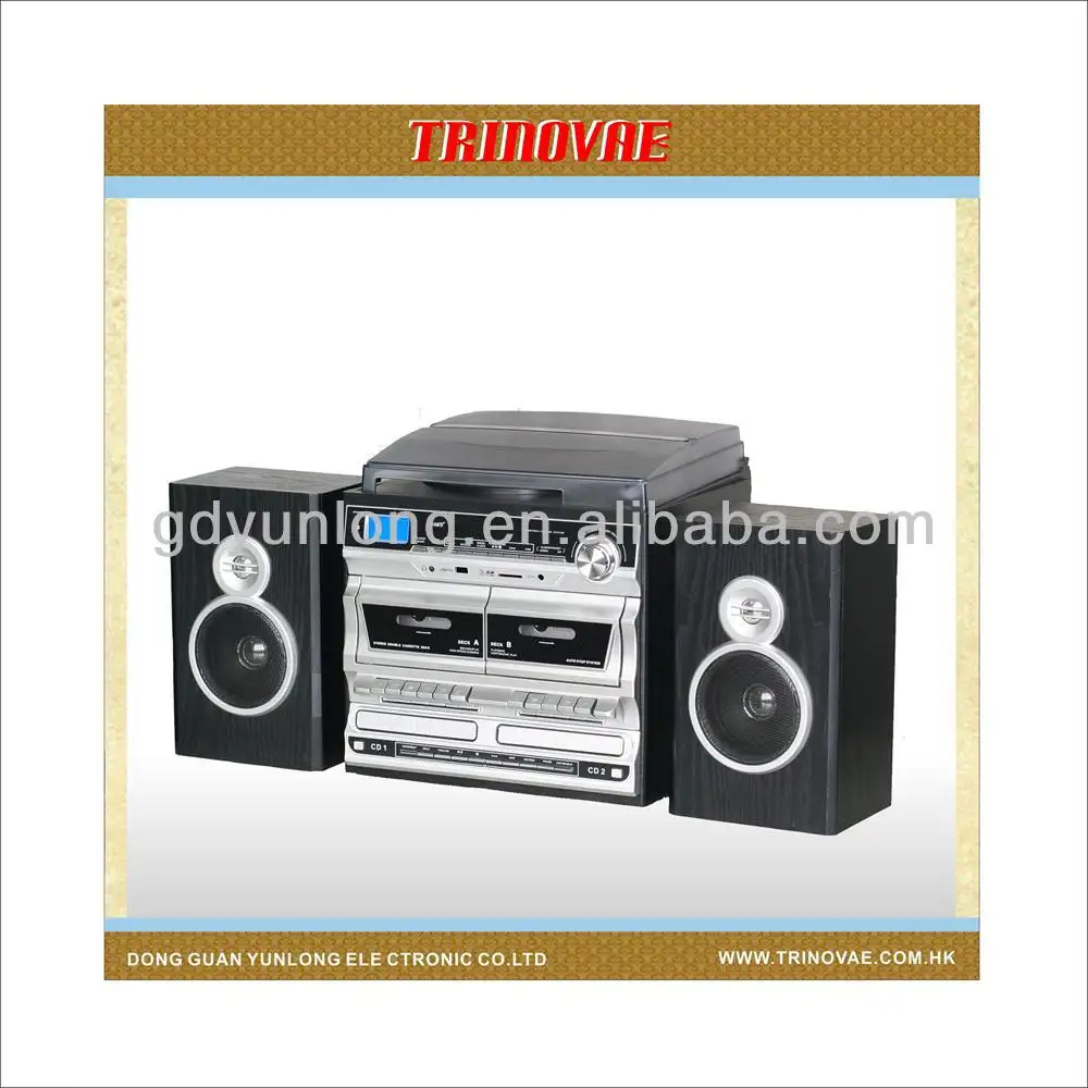Lecteur radio et cassette de CD, en vinyle, rétro, 12 pouces, Double plateau Programmable, avec fonction Radio, CD et MP3, meilleure vente