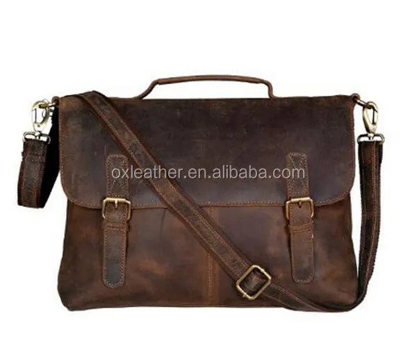 Vintage Buffalo Leather Messenger Satchel Laptop Briefcase Men's Bag Crazy Vintage Leather Messenger Briefcase Bag