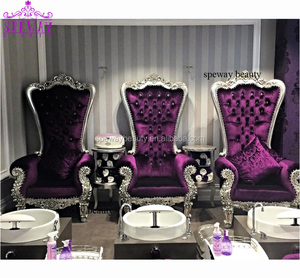 Fauteuil de pédicure en velours violet élégant pour salon de beauté avec logo - Product Image 4