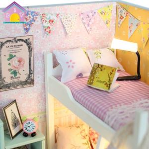 Недорогой деревянный кукольный домик «сделай сам», миниатюрный игрушечный домик, интересная розовая горизонтальная модель, двухъярусная кровать - Product Image 5