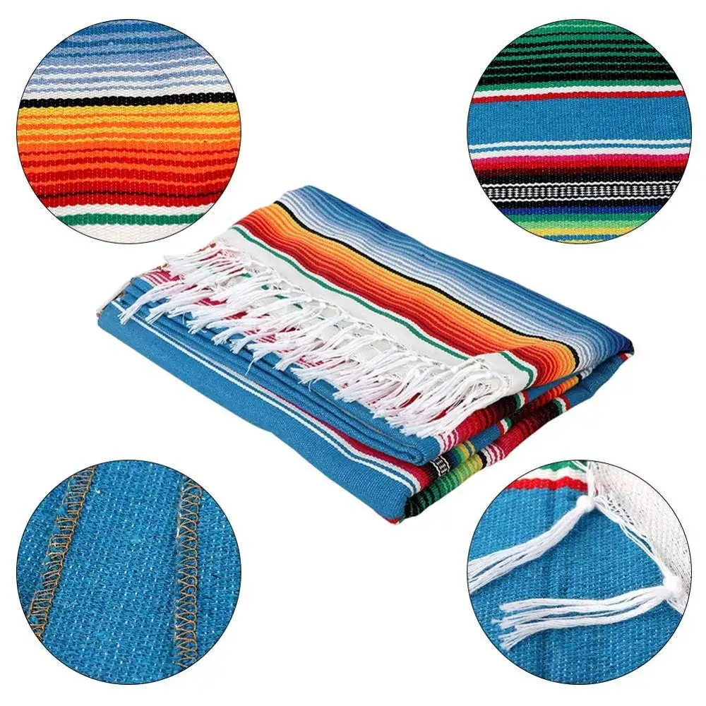 Mexican Serape Table Cloth Outdoor and Indoor Fringe Cotton Mexican Table Cloth