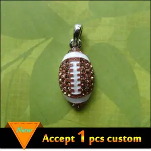 Silver jewelry white and brown enamel rhinestone soccer wholesale crystal football charms