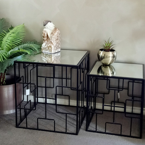 Set <strong>of</strong> 2 <strong>Round</strong> Coffee Side <strong>Nesting</strong> <strong>Table</strong> with Mirror on Top European Home Decor Furniture - Product Image 4