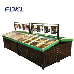 Scaffale di progettazione del banco di mostra della frutta <span class=keywords><strong>e</strong></span> della verdura su entrambi i lati del negozio del supermercato su misura - Product Image 4