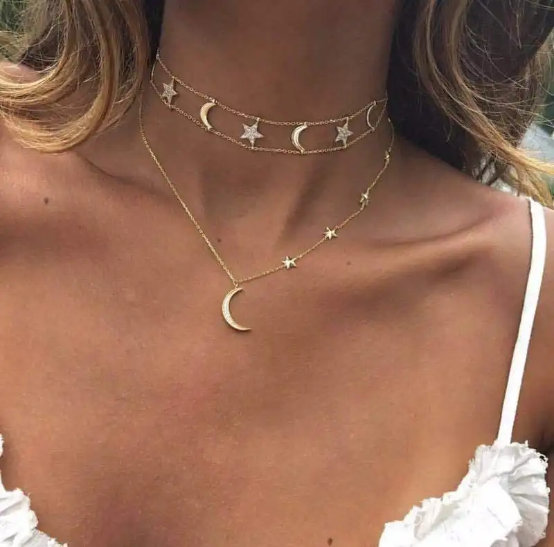 Collier bohème étoile et lune, multicouches, pour femmes, nouvelle collection 2020