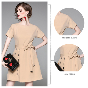 ผู้หญิงที่กำหนดเองนุ่ม100% โพลีเอสเตอร์วินเทจสีกากีสำนักงานชุดลำลองกับริบบิ้นโบว์ - Product Image 3