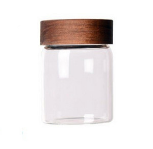 NUEVO 335 ml 580 ml 800 ml Perfecto transparente Almacenamiento de alimentos Tarro de vidrio de borosilicato transparente con tapa de madera <span class=keywords><strong>para</strong></span> organización de <span class=keywords><strong>cocina</strong></span> - Product Image 1