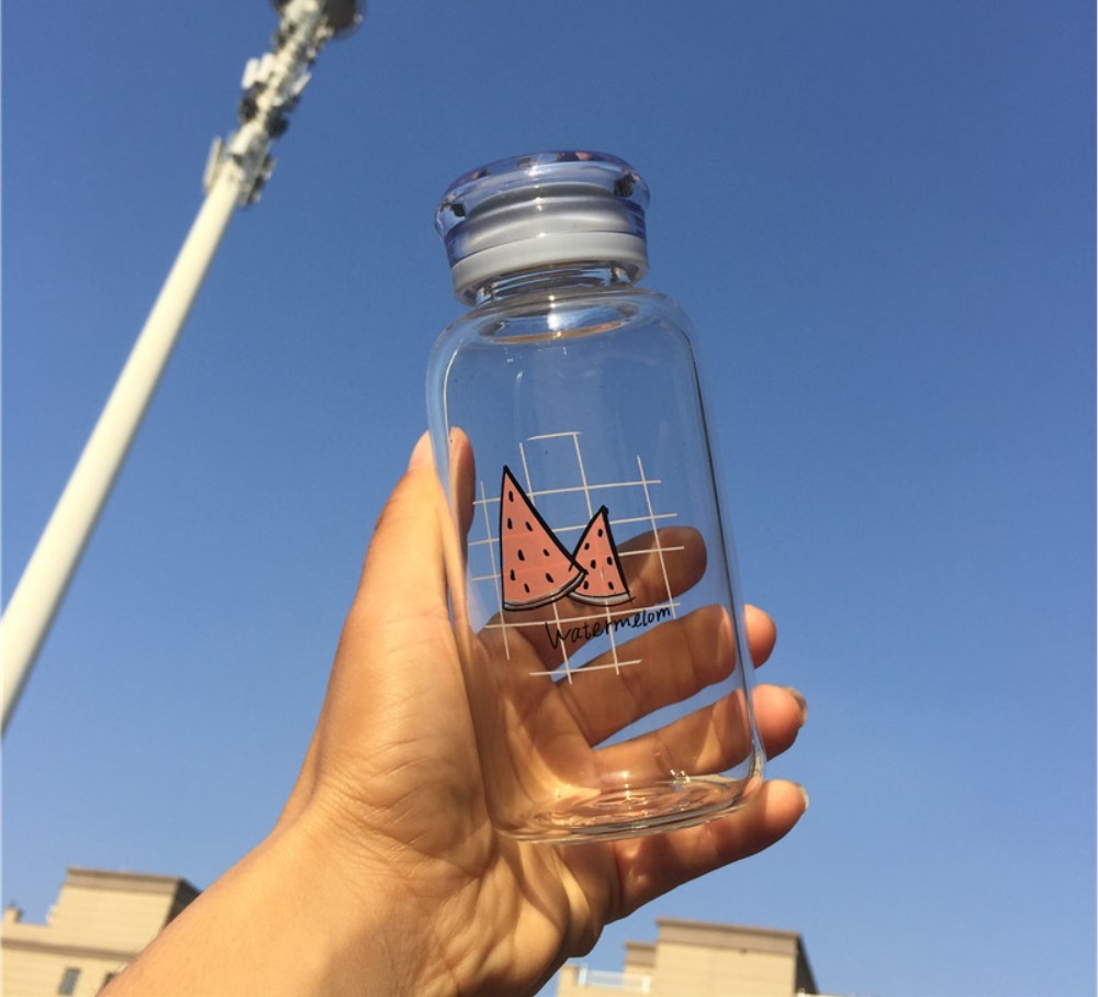 500ml Glass Water Bottle cute girl Water Bottles with colorful logo