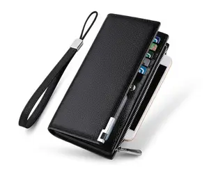 2024 New Men long Split genuine leather wallet clutch bag with zipper phone pocket