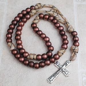 Robusto Paracord 8mm perline di metallo <span class=keywords><strong>rosario</strong></span> <span class=keywords><strong>collana</strong></span> cattolica religiosa sul cavo con crocifisso anti-<span class=keywords><strong>argento</strong></span> per <span class=keywords><strong>uomo</strong></span> - Product Image 3