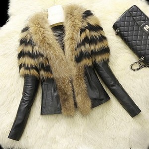 Blouson d'hiver <span class=keywords><strong>en</strong></span> similicuir <span class=keywords><strong>femme</strong></span>, vêtement d'extérieur court, Slim, chaud, épais, col Large, fourrure de renard, S-6XL, E1610 - Product Image 5