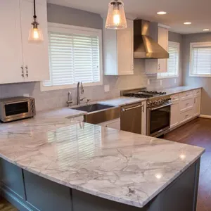 Prefabricated silver gray marble kitchen counter top natural white grey quartzite countertop kitchen marble