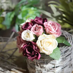 Ramo de rosas de simulación, venta al por mayor, flores falsas de comercio exterior, flores de celebración de boda