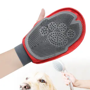 Hundesalon Handschuh Mitt Dual Seite Hund Haar Entferner Pflege Massage Handschuh mit Fünf-finger Kamm Dusche