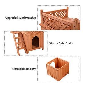 สัตว์เลี้ยงสุนัขบ้านสุนัขไม้ห้อง Shelter กับบันไดยกหลังคาระเบียงเตียงสำหรับในร่มและกลางแจ้งไม้ <span class=keywords><strong>dog</strong></span> <span class=keywords><strong>House</strong></span> - Product Image 2