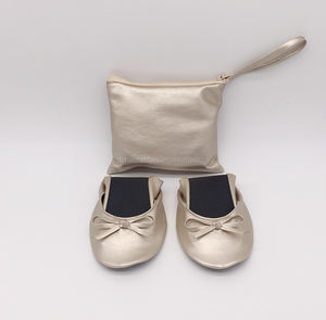 Kadınlar altın bale daireler roll up balerin ayakkabıları parti parti için, promosyon hediyesi ve düğün çantası - Product Image 1