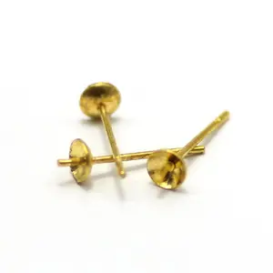 Brass 4mm Head Hardware Earring Findings Components Pearl Earring Posts For Jewelry Making Components