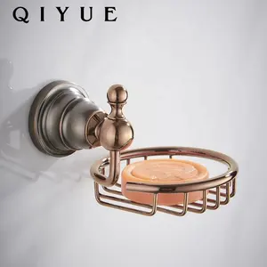 Nuevos diseños montado en la pared de oro rosa de baño de metal redondo jabón titular de alta calidad platos para bañera