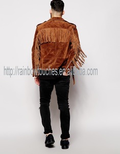 Chaqueta de ante con flecos de color marrón Vintage, con solapa de muesca