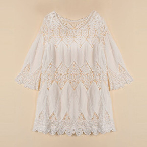 Abiti di Estate di Boho della Spiaggia Delle Donne del Mini <span class=keywords><strong>Vestito</strong></span> Bianco Elegante <span class=keywords><strong>Mezza</strong></span> <span class=keywords><strong>Manica</strong></span> Pizzo Floreale Crochet Scava Fuori Solido <span class=keywords><strong>Vestito</strong></span> <span class=keywords><strong>Lungo</strong></span> Tops - Product Image 4