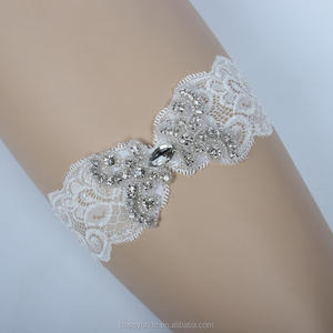 Lowosaiwor Meilleures ventes Jarretière de mariée sexy pour femme avec applique en cristal et <span class=keywords><strong>strass</strong></span>, en soie extensible - Product Image 1