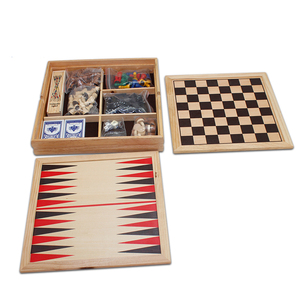 Caja de madera multi juego con backgammon damas ajedrez y póker, dominos, 9 en 1 juego set - Product Image 1