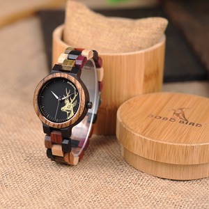 Urgentorder jam tangan kayu multiwarna wanita, jam tangan wanita kayu permukaan jam kepala rusa 45mm Quartz pesona gaya mode - Product Image 2