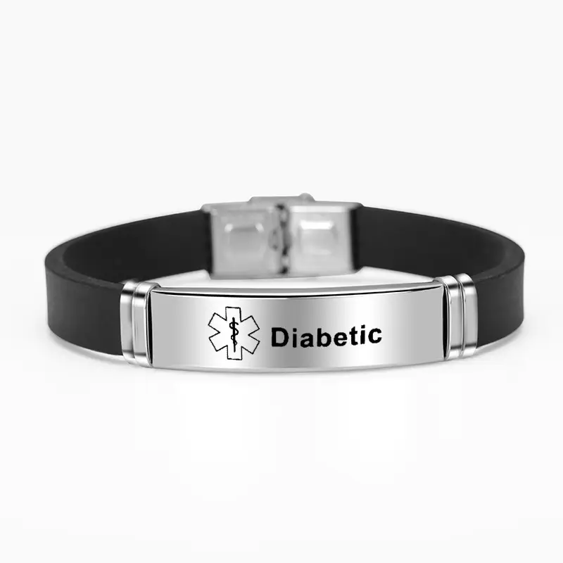 Wholesale Medical Alert Bracelet Custom Engraved Stainless Steel Silicone Bangle