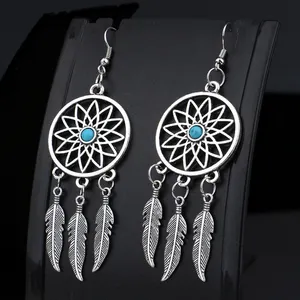 Mode boho Traum Catcher Ohrringe Für Frauen Silber-Überzogene Feder Baumeln Lange Ohrringe Hängen Quaste Ohrringe Schmuck Geschenk