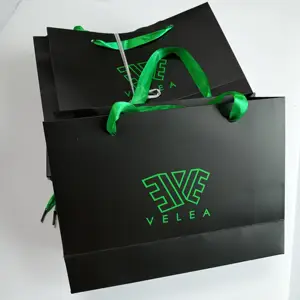 OEM Custom Luxury Gift cardboard Shopping black Paper Bag With ribbon Handle Manufacturer
