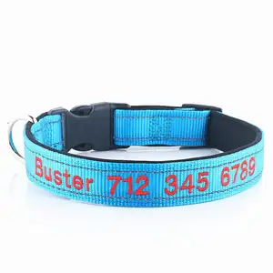 Cá Nhân Hoá ID Collars Với Tên Vật Nuôi Và Số Điện Thoại, Thêu Vải Polyester Nylon Dog Collar