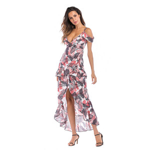 2019 Nouvelle Arrivée D'été Sexy Irrégulière Volants De Courroie De Gaine Profonde V Imprimé À La Mode Dames Casual <span class=keywords><strong>Robes</strong></span> Femmes - Product Image 1