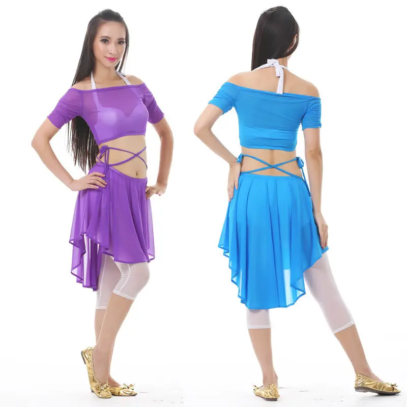 Saia de spandex transparente para dança do ventre, trajes de prática de dança do ventre com sutiã, saia de cintura
