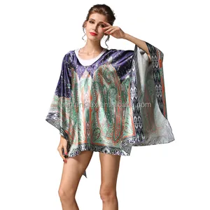 Vintage benutzer definierte Paisley Design Sublimation Druck Seide Satin Chiffon Kimono Damen Strickjacke Robe Strand vertuschen Kleid