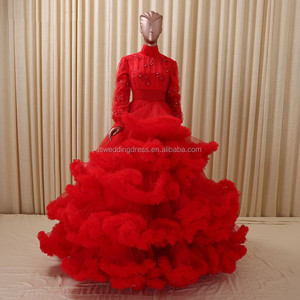 Shinning RSM6662B rojo Caliente de alta escote de encaje con cremallera elegante musulmana de manga larga vestido maxi 2016 - Product Image 6