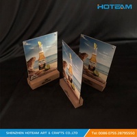 Support de menu de table double face en acrylique de luxe avec base en bois pour restaurant, café, bar, boutique, magasin, décoration de bureau