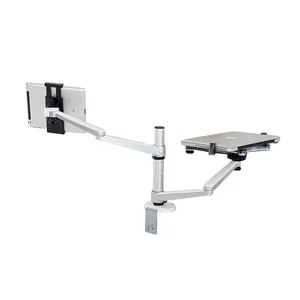 TV Monitor Aluminium Dual Lengan Meja Clamp Tablet Stand Laptop Pemegang