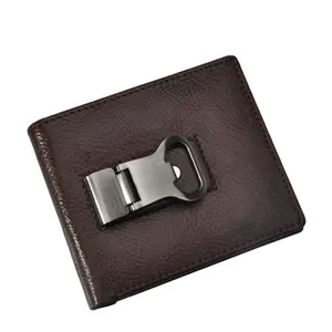 High grade vintage cow leather wallet with metal bottle opener