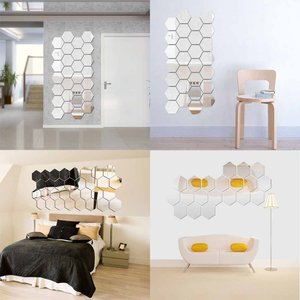 3d PVC Argenté Miroir Acrylique Géométrique <span class=keywords><strong>Hexagone</strong></span> Mur Chambre TV Fond Mur Autocollant Décor de Salon - Product Image 6